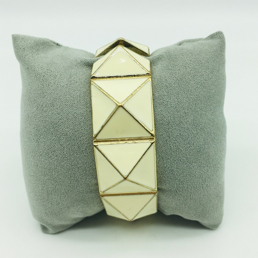 Ivory Pyramid Spring Hinge Gold Tone Bangle Cuff Fashion Bracelet